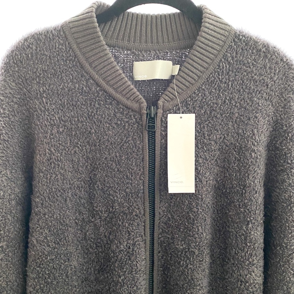 VINCE Mens Teddy Wool Blend Bomber Jacket Gray L - Picture 2 of 8